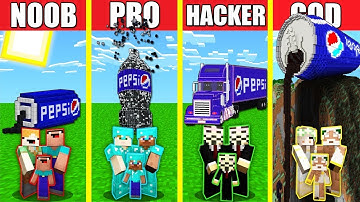 Minecraft Battle: PEPSI HOUSE BUILD CHALLENGE - NOOB vs PRO vs HACKER vs GOD / Animation COCA-COLA