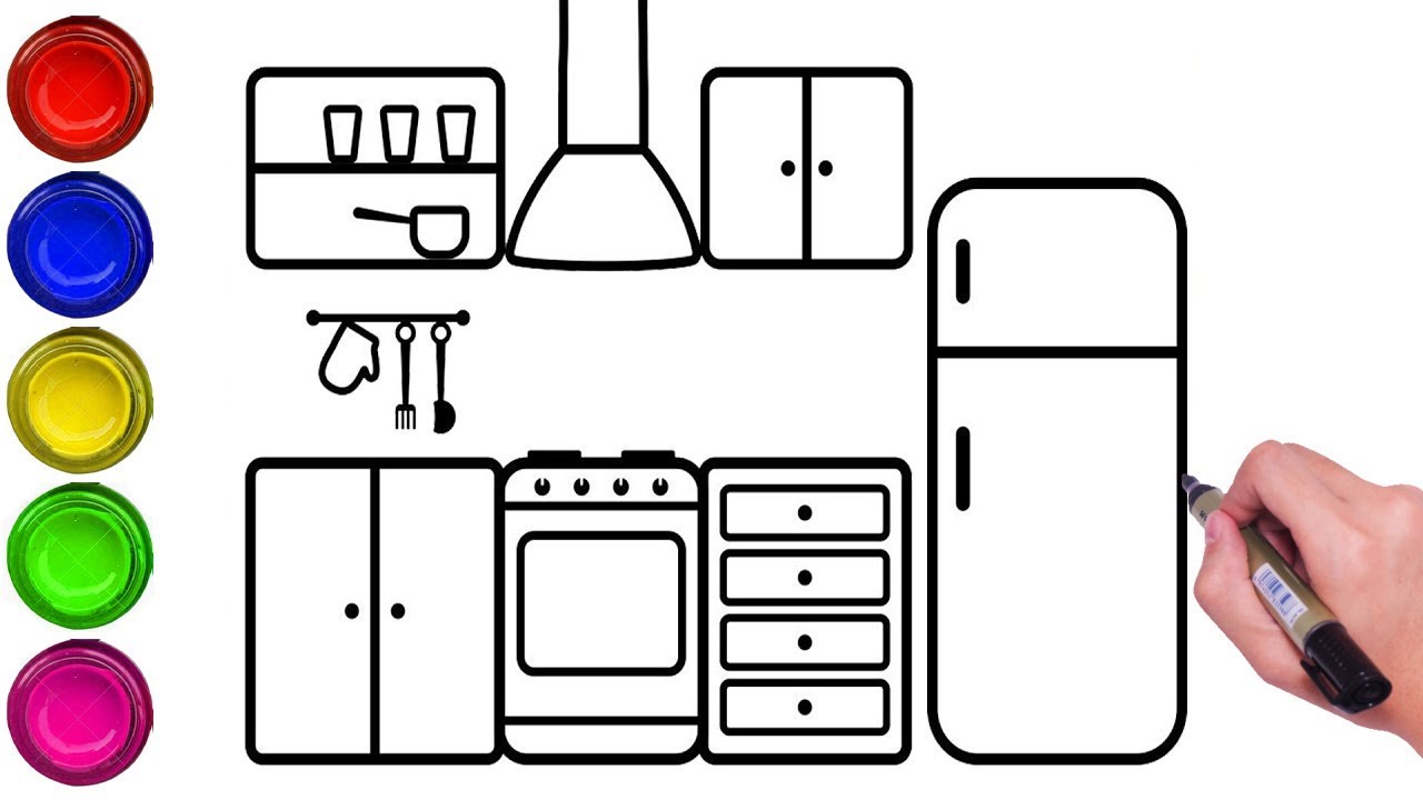 3D Interior Sketch Of Kitchen Room. Outline Blueprint Design Of Kitchen  With Modern Furniture And Island Royalty Free SVG, Cliparts, Vectors, and  Stock Illustration. Image 110085334.