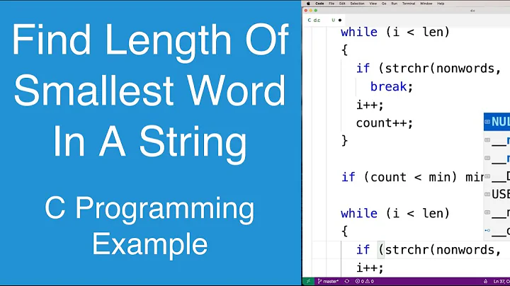 Find Length Of Smallest Word In A String | C Programming Example