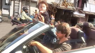 Shahrukh Khan with his CUTE Son AbRam Riding Open BMW Car On Mumbai Roads