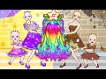 DIY Paper Doll | Oh! Who Can Win The Rainbow Hair? - Rich Family or Poor Family | Dolls Beauty