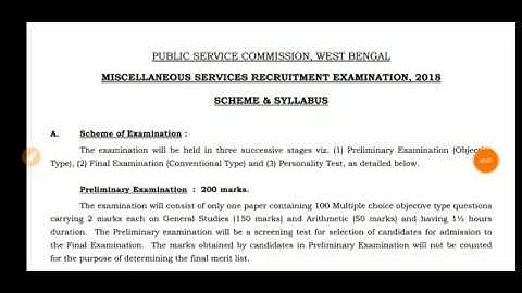 WB PSC Miscellaneous Exam Syllabus and Exam Pattern, miscellaneous exam 2019