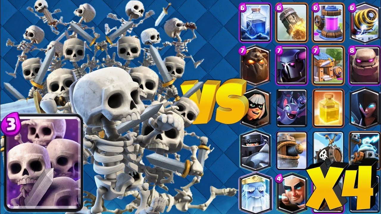 120 SKELETONS vs ALL LAND CARDS X4 Clash Royale YouTube