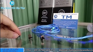 Cáp sạc từ hít nam châm 3in1 chạy led 3 đầu micro - lightning - type C