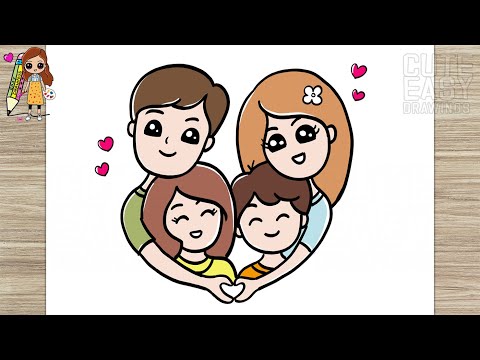 How to Draw a Cute Happy Family | Draw Family Picture, Cute Easy Drawings