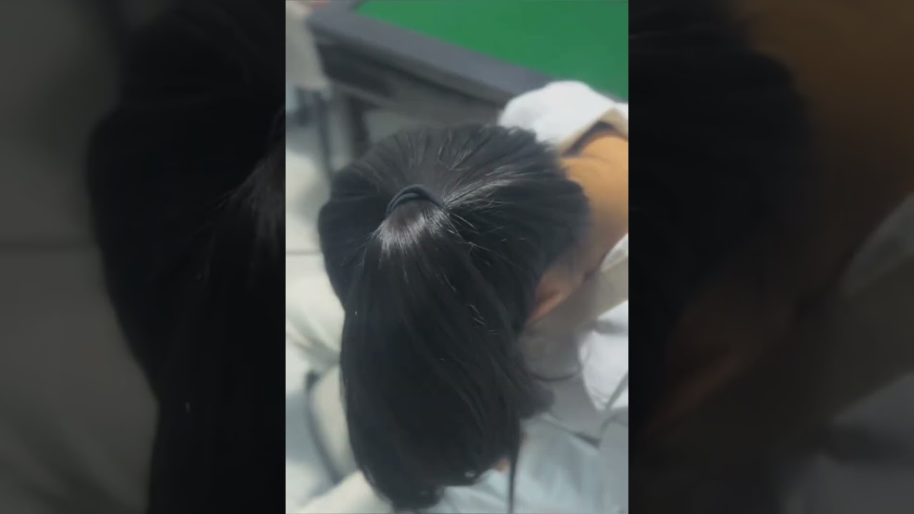 playing with beautiful girlfriend's hair 