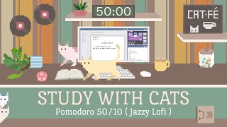 Study with Cats 🎷Pomodoro Timer 50/10 x Animation | Autumn study session with cats and jazzy lofi🍂