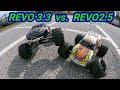 Traxxas Revo 3.3 vs. Revo 2.5 GPS speed run, bash, jumps and breakage