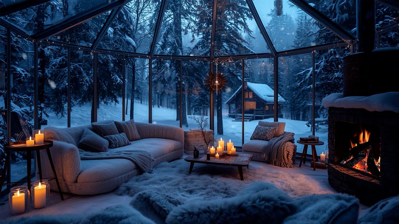Cozy Fireplace & Snowy Forest | Peaceful Winter Ambience & with Crackling Fireplace for Calm & Focus