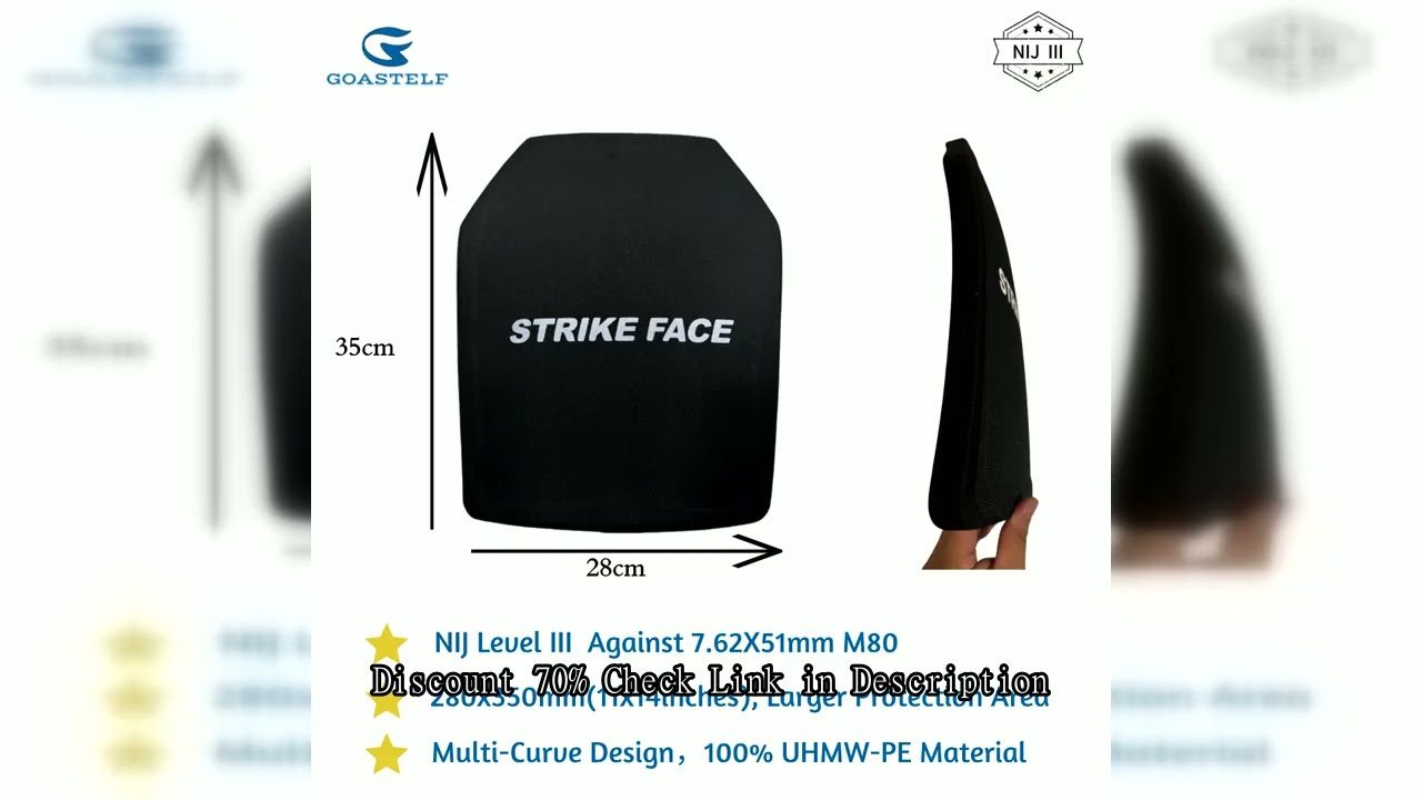 11x14inches Multi-Curve NIJ III Tactical Vest Armor Plate Pure UHMWPE Ballistic Plate NIJ Level 3 Ba