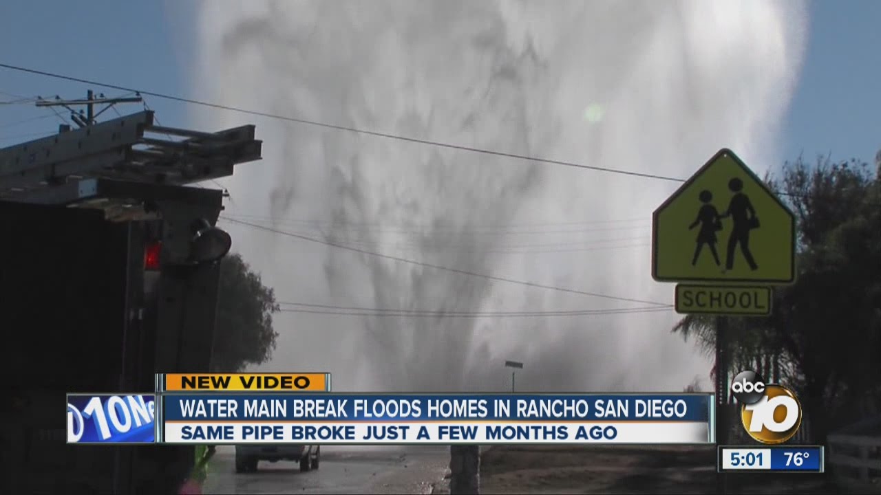 Water Main Break Floods Homes In Rancho San Diego Youtube