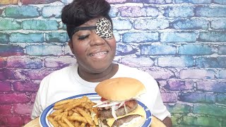 HUGE BACON DOUBLE CHEESEBURGER & FRIES//THE TAKEAWAY CHALLENGE BY THE MUKBANG B.U.L.L.S.//ULOVECHANI