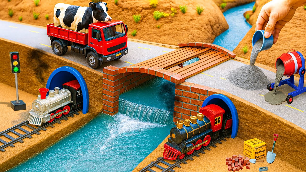 Мини-грузовик своими руками строит мост из кирпича и металлических перил | Забавный проект по стр...