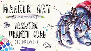 Drawing a Realistic Hermit Crab with Markers || Learn how to draw with Copic Markers