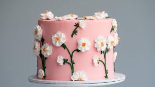 Buttercream Piping Technique- Cute White Floral Cake