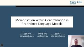 Memorisation vs Generalisation in Pre-trained Language Models - Tänzer et al. - ACL2022