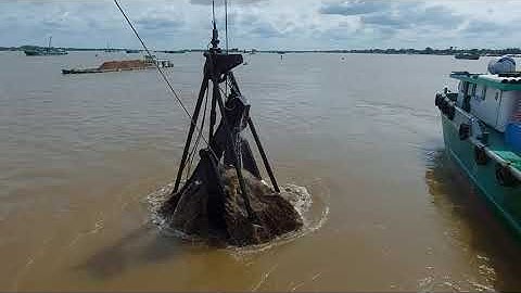 #T23 Hành trình Sà Lan lấy cát - xà lan cặp vào xáng dây múc cát - cuộc sống Sà Lan