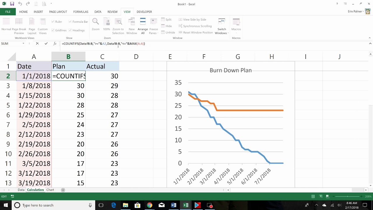 Burn down chart - Excel 2013 - YouTube