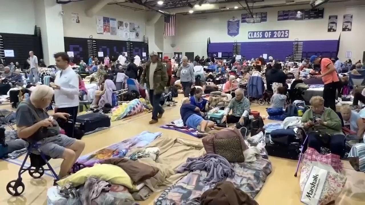Residents shelter in New Port Richey gym as Milton makes landfall in Florida as Category 3 storm