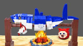 How Deep Sea Battle: Lego Crazy Shark Attack Ducks | Catch & Cooking Lego Shark in real life