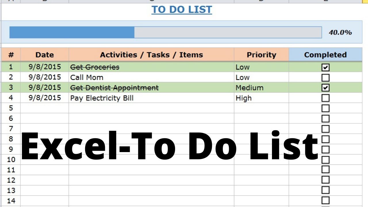 create a todo list in excel