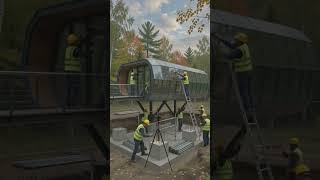🌲 Futuristic Glass Cabin Construction | Elevated Modern Forest Home 🏡✨#FutureHome #Shorts