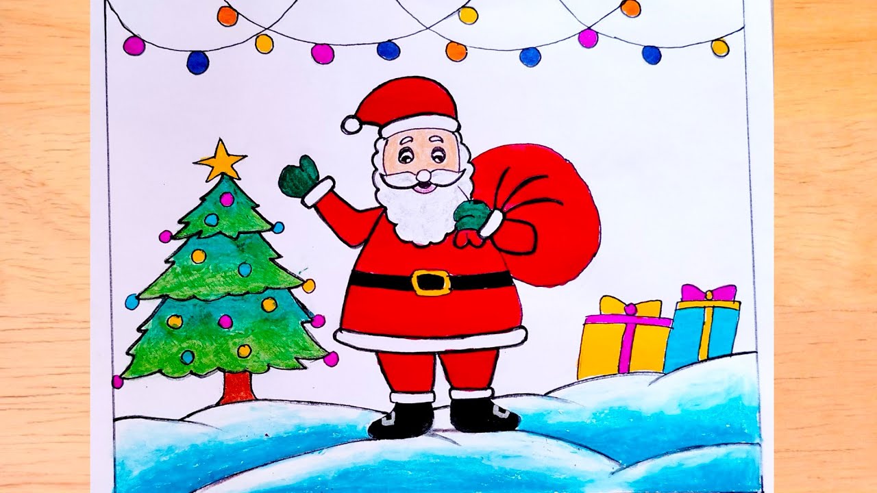 How to Draw Santa Claus Easy Christmas Drawing Christmas Tree Drawing