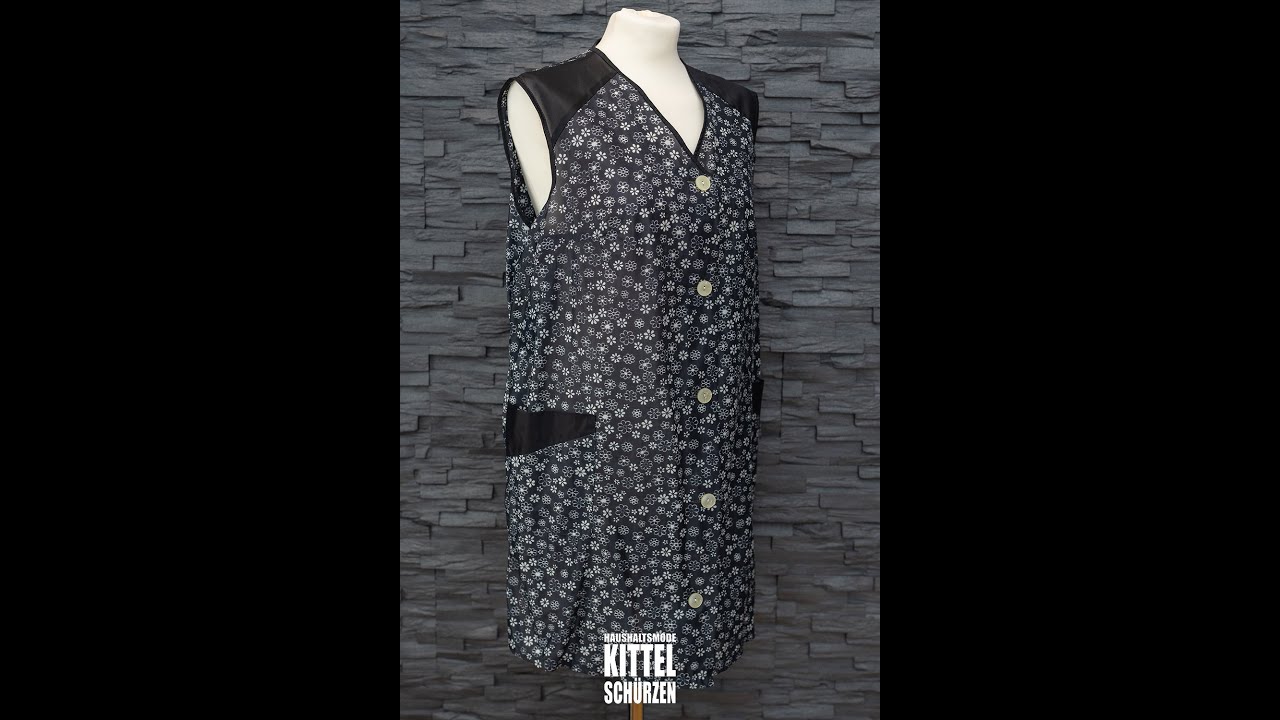 Kittel Nr. S1527 - DDR Dederonkittel mit Blümchenmuster I Schwarz gemustert I in Gr. m94 