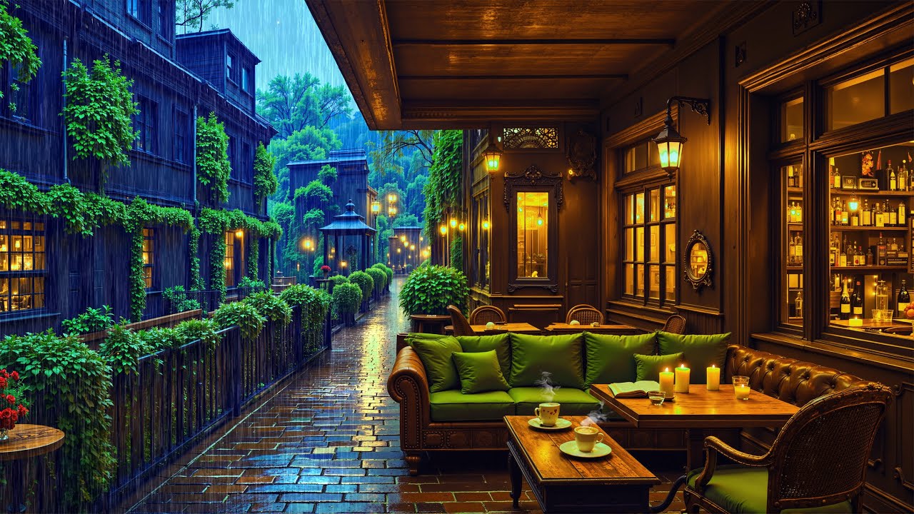 Cozy Jazz Relaxing Music 🍂☕️ Rainy Coffee Shop Ambience with Rain Sound ...