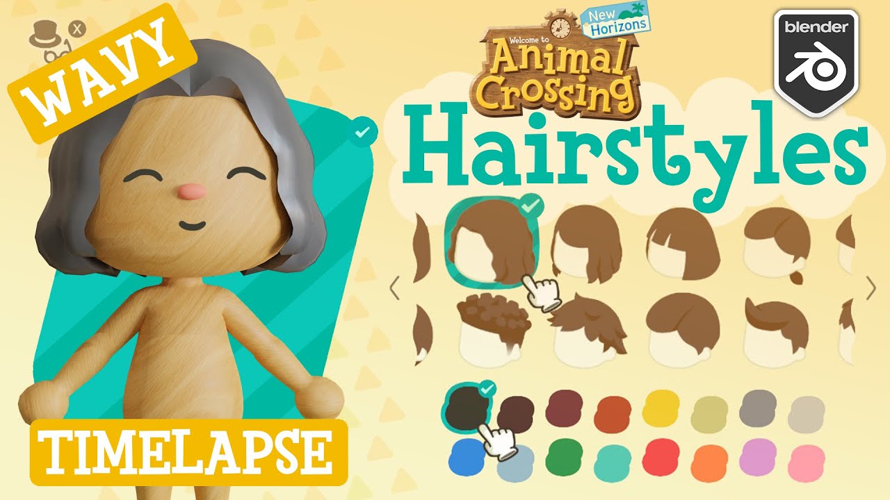 Animal Crossing Hairstyles [Wavy Time Lapse] [In Blender] YouTube