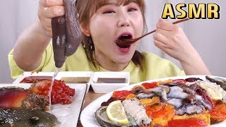 ASMR Mukbang｜Eating raw seafood platter!! Sea cucumber, spoonworm, sea pineapple, abalone~ Mukbang