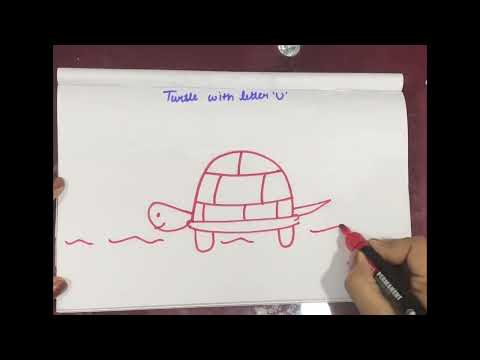 How to draw turtle with letter U | Step by step turtle | Easy turtle | Beginner Drawing