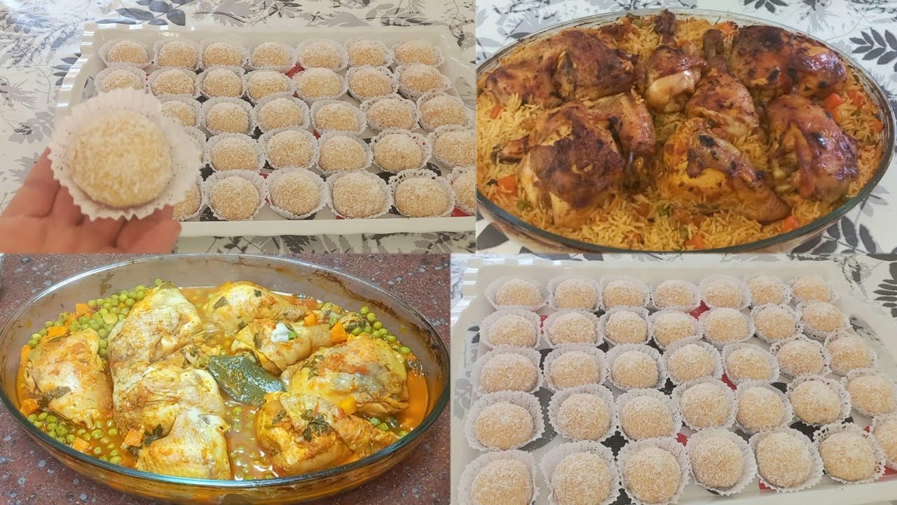 #وصفات-سهلةوبنينة جاج محمر بالروز خلطي كلش بتتبيلة👌ودخليه للفرن كريات جوز الهند وحلوة الترك بدون بيض