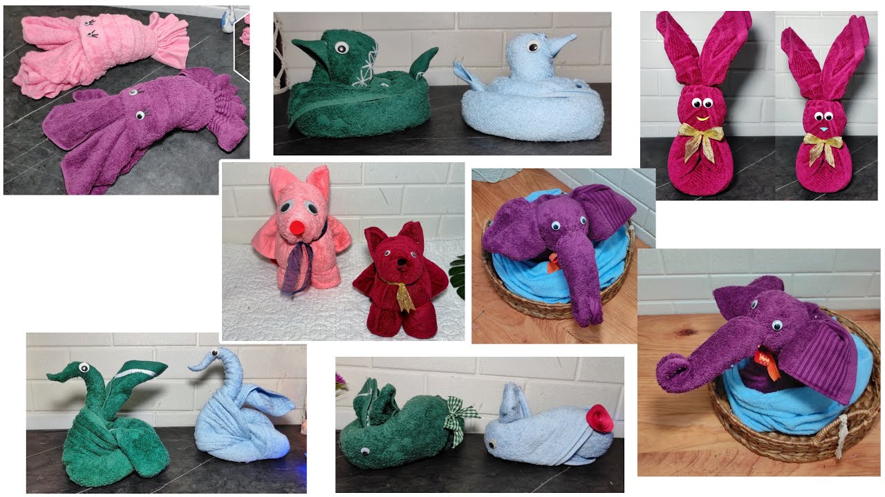 DIY 7 животных из складывающихся полотенец - Легкое искусство складывания полотенец