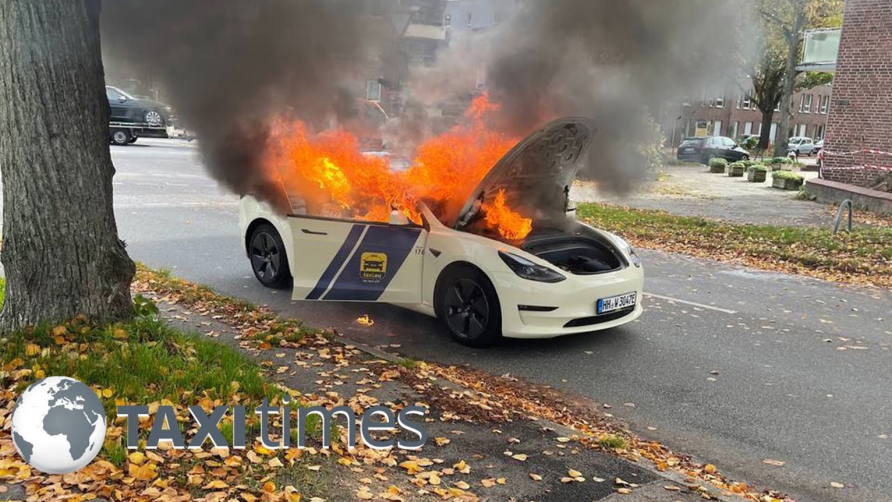 Tesla Model 3 Taxi brennt in Hamburg