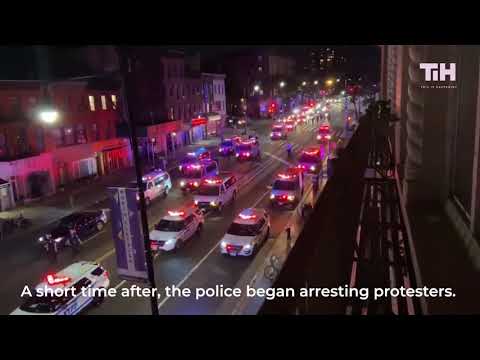 Multiple Police Cars Move Towards Crowd of Peaceful Protestors to Drive Them Away in Brooklyn, NY.
