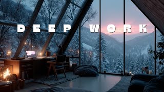 Deep Work Music ~ Snowy Mountain Cabin Ambience & Blizzard Sounds for Focus Study
