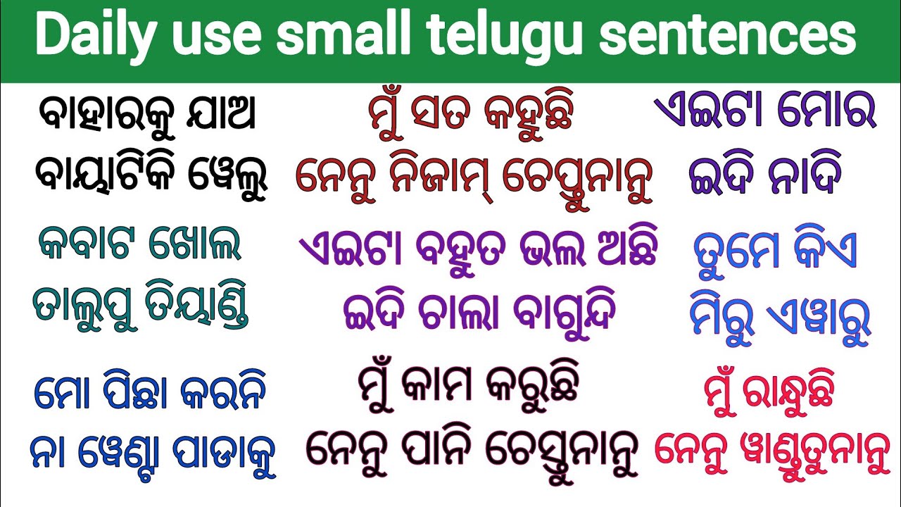 ପ୍ରତିଦିନ ବ୍ୟବହାର କରାଯାଉଥିବା ଛୋଟ ଛୋଟ ତେଲୁଗୁ ବାକ୍ୟ//small telugu sentences//telugu sentences...