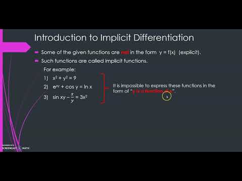 16th video: MAT183 - Implicit Differentiation - Introduction