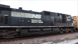 UP engine 3779 leads with NS 9633 and a horn salute in Dixon IL