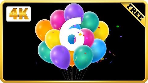 Balloons number 6 with confetti birthday black screen loops