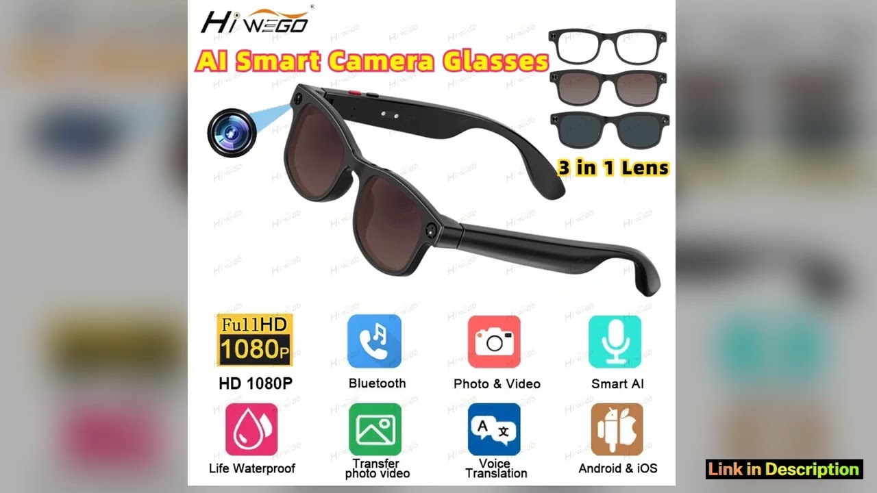 500W AI Smart Camera Sunglasses 3in1 lens ChatGPT Translation Voice Control WiFi Bluetooth HD1080P