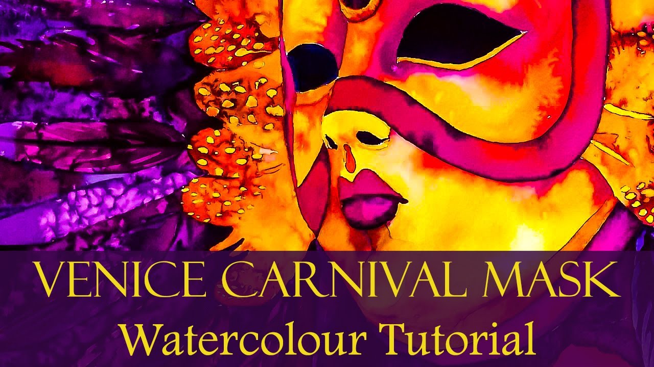Урок рисования акварелью/ демонстрация живописи: как нарисовать венецианская КАРНАВАЛЬНАЯ МАСКА