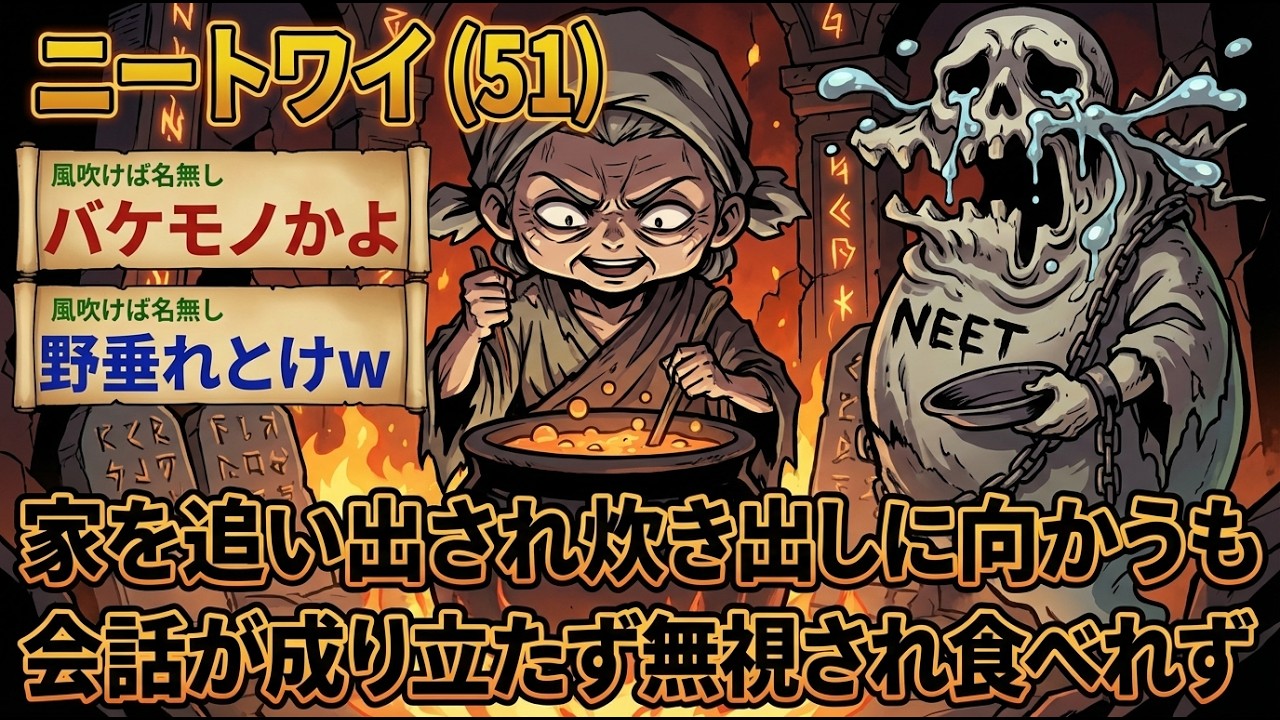 【アホの殿堂】ニートワイ（51）家を追い出され炊き出しに向かうも会話が成り立たず無視され品切れに…お腹空いたンゴ   【2ch爆笑スレ】
