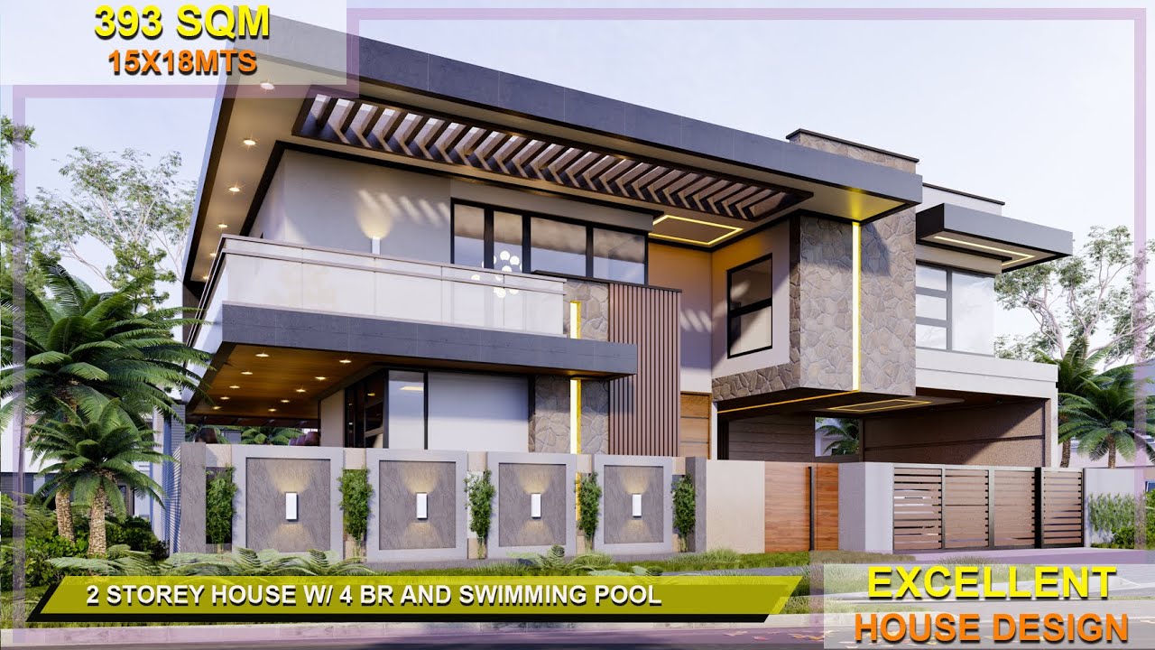 Excellent 2 Storey Modern House Design With 4 Bedrooms And Swimming Pool