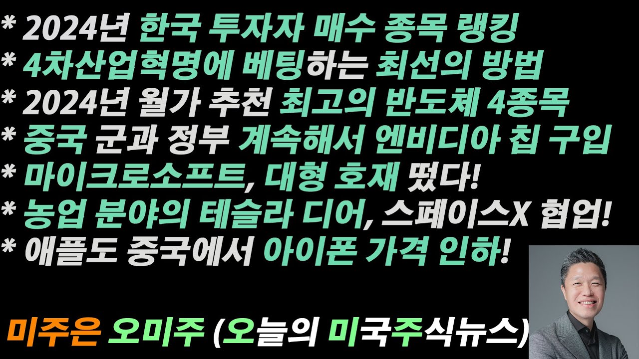 [오늘의 미국주식뉴스] 4차산업혁명에 베팅하는 2가지의 ETF / 농업 분야의 테슬라 - 디어, 스페이스X와 협업 / 마이크로소프트  대형 호재 / 월가 추천 최고의 반도체 4종목