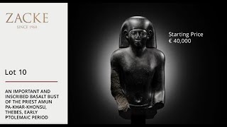 Lot 10: AN IMPORTANT AND INSCRIBED BASALT BUST OF THE PRIEST AMUN PA-KHAR-KHONSU