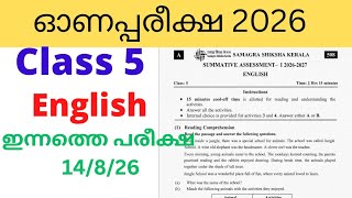 Class 5 English Today's Onam Exam Paper and Answers 2026-27 | Std 5 English Onam Exam #class5