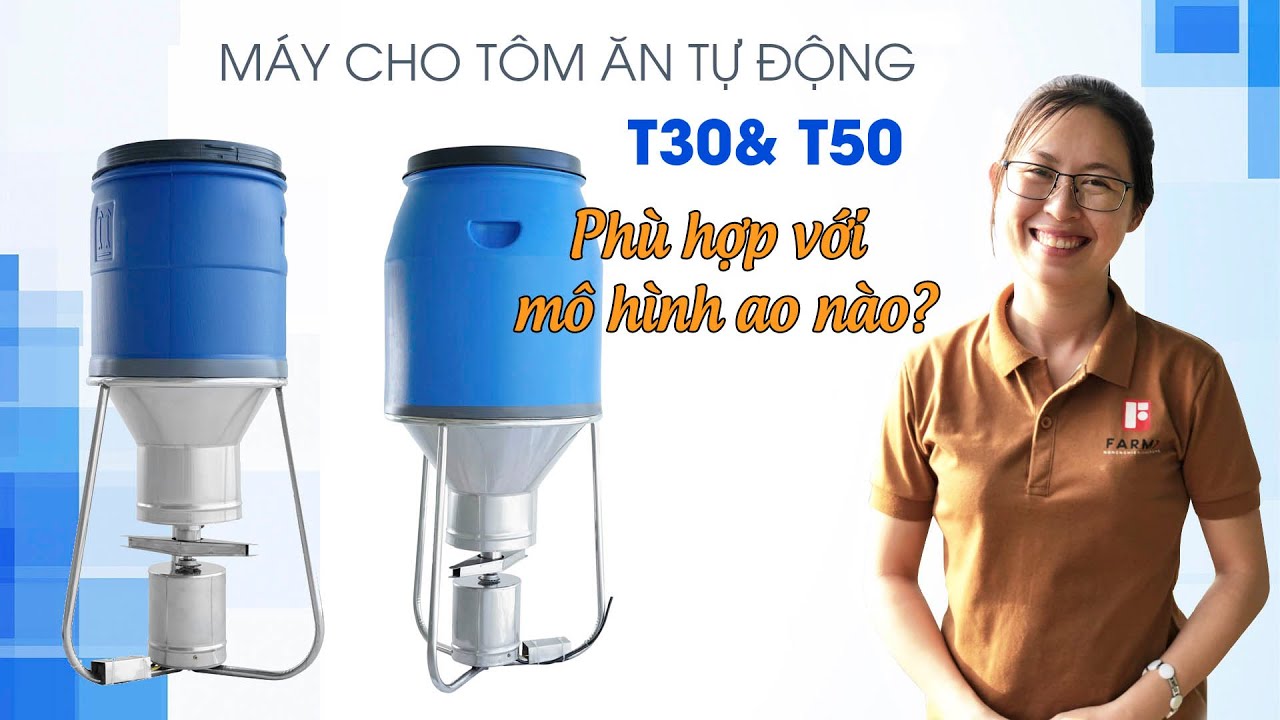 Ảnh bìa clip giới thiệu máy cho tôm ăn tự động FarmX, thấy máy đặt trong ao đang rải cám ra mặt nước