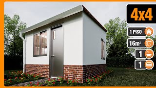 Plano de CASA de 4x4 pequeña y económica | Casa 4x4 prefabricada | planos GRATIS MONOAMBIENTE 16 m2